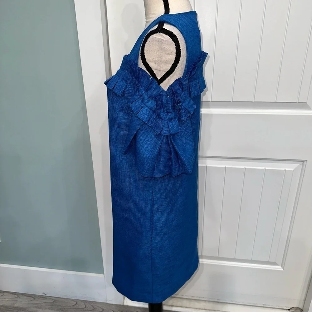 Badgley Mischka Blue Ruffle Sleeve Cold Shoulder woven dress size 4 - Picture 6 of 10